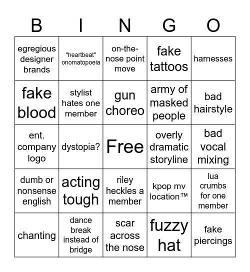 Kpop Bingo Card