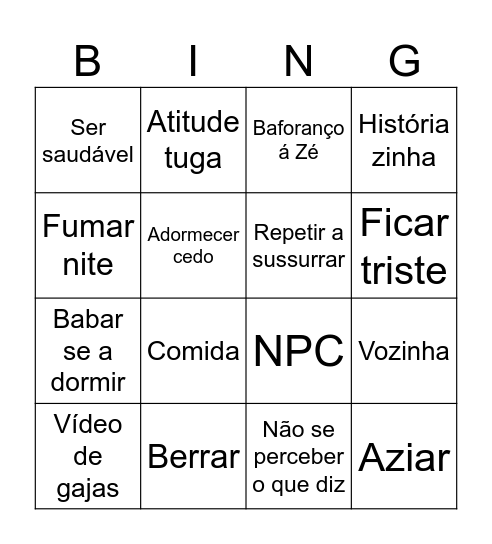 Dzidzo Bingo Card