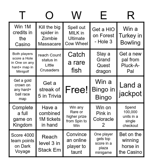 TOWER UNITE Bingo Card