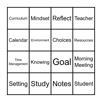 Study Skills Bingo Card