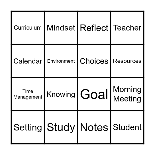 Study Skills Bingo Card