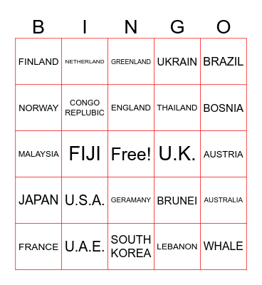 country bingo Card