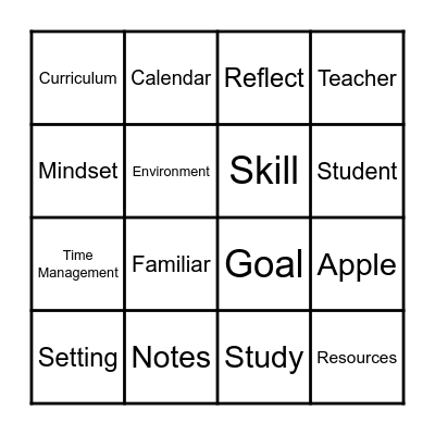 Study Skills Bingo Card