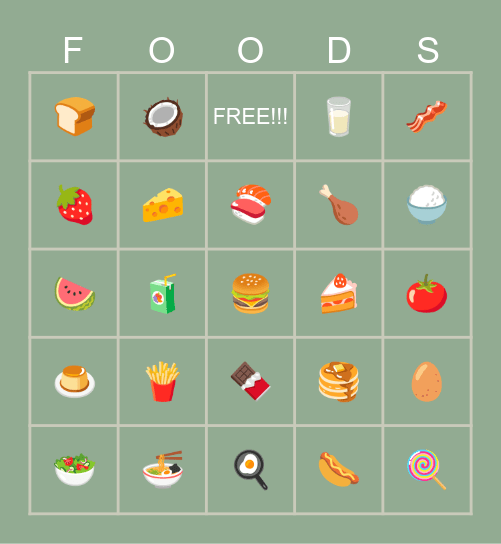 MYFOODS BINGO Card