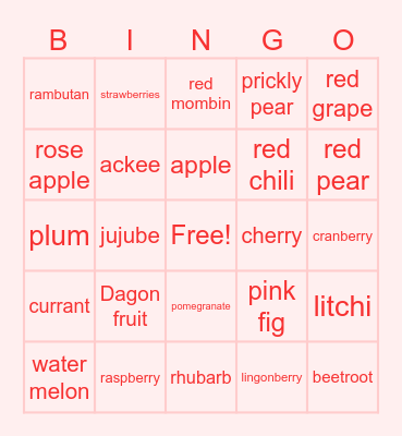 pink and red fruit&vegetables Bingo💖 Bingo Card