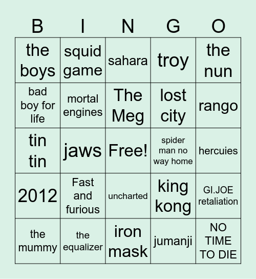 movie Bingo Card