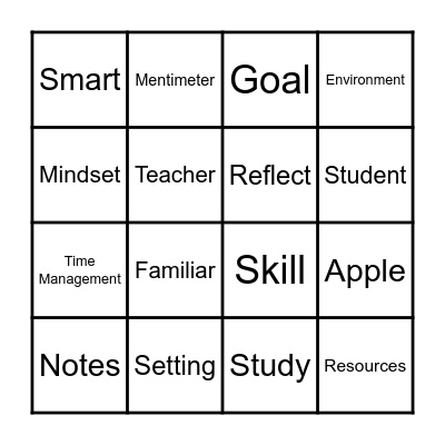 Study Skills Bingo Card