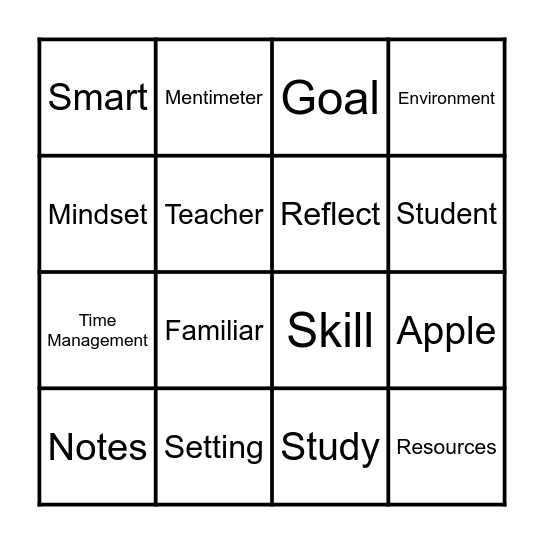 Study Skills Bingo Card