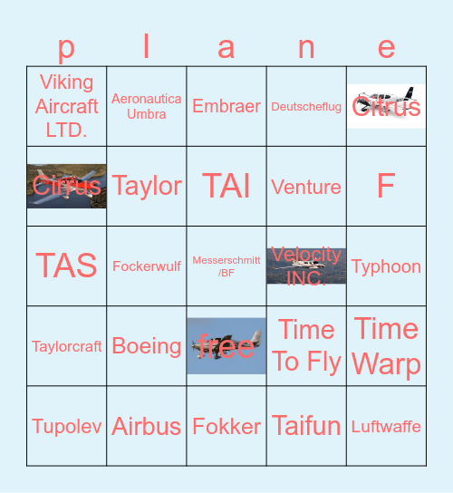 Aircraft manufacturers Bingo Card