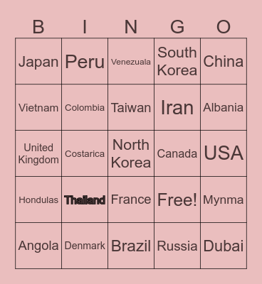 Country Bingo Card