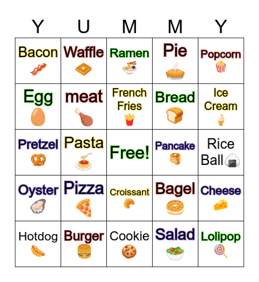 Food Bingo! Bingo Card