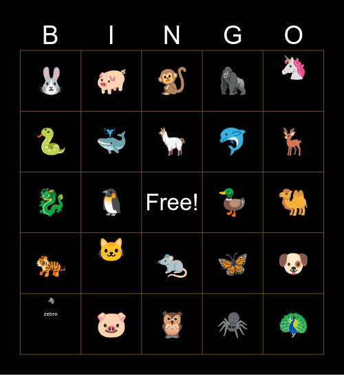 animal 💕 Bingo Card