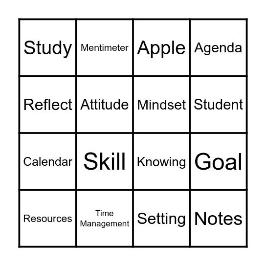 Study Skills Bingo Card