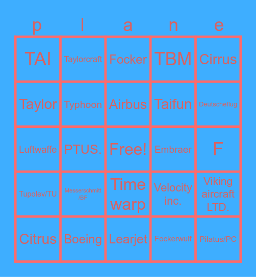 Aircraft/Plane manufactures Bingo Card