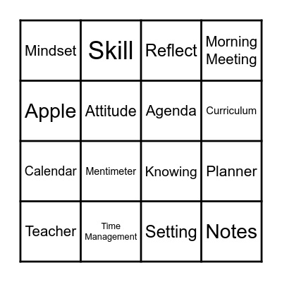 Study Skills Bingo Card