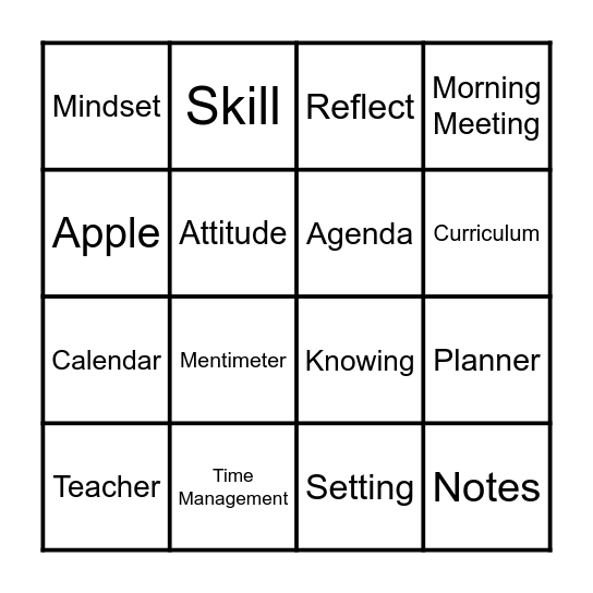 Study Skills Bingo Card