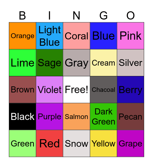 Color Bingo Card