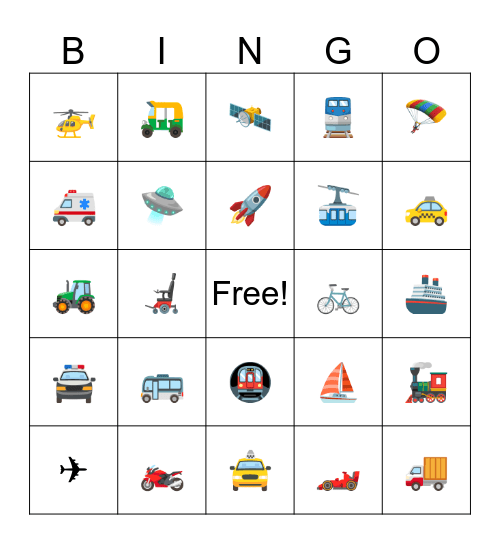 Transportation Bingo Card