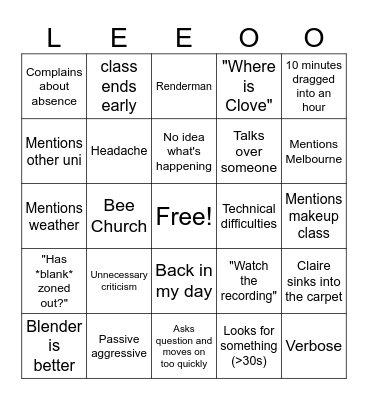 Leo Bingo Card