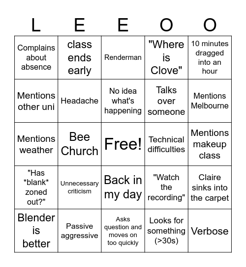 Leo Bingo Card