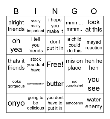 Chef Jean Pierre Bingo Card