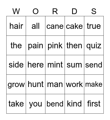 SIGHT WORDS Bingo Card
