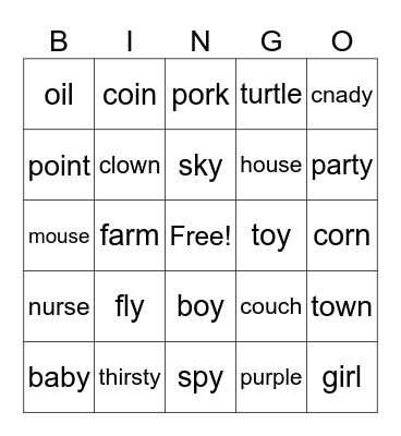 E-star 7 Phonics Review Bingo Card