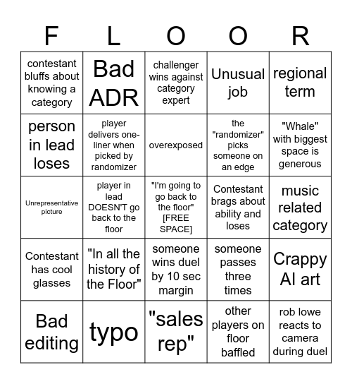 FOX's The Floor Bingo Card