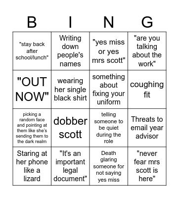 Mrs scott bingo Card