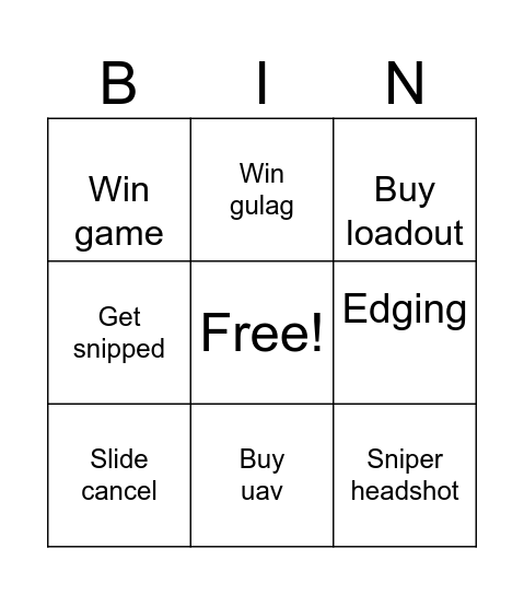 Warzone bingo Card