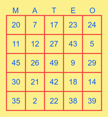 Mateo Loteria Bingo Card
