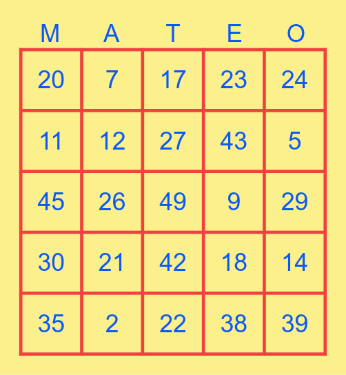 Mateo Loteria Bingo Card