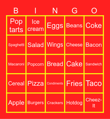 Food Boy Bingo Card