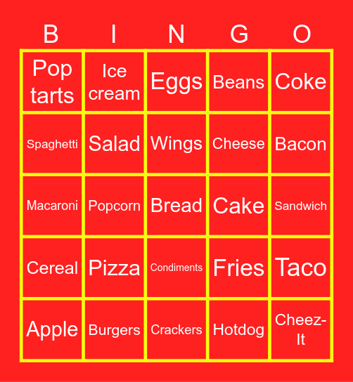 Food Boy Bingo Card