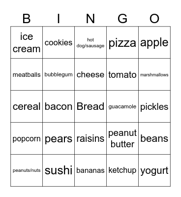 Food Boy Bingo Card