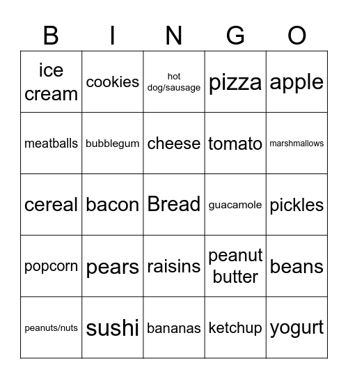 Food Boy Bingo Card