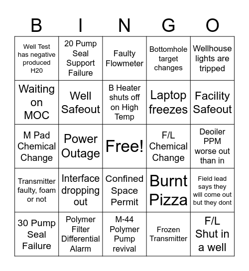 Moose Pad Bingo Card