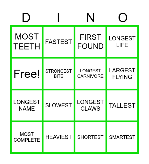 DINO RECORDS Bingo Card