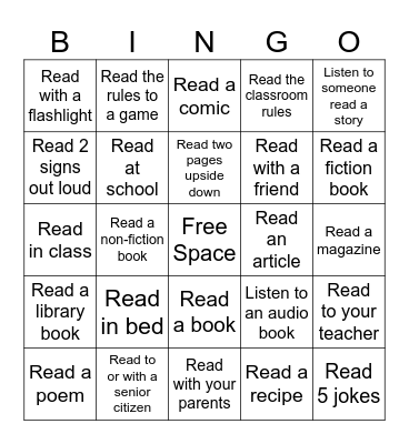 Reading Bingo Card