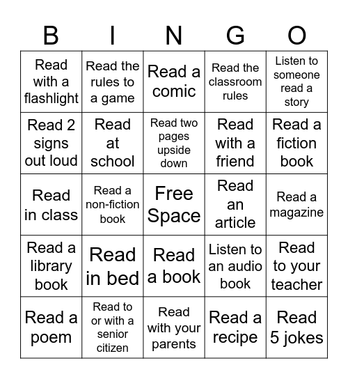 Reading Bingo Card