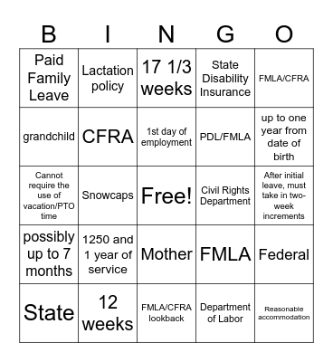 Workshop Friday Bingo Card