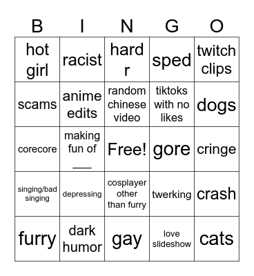 tiktok Bingo Card