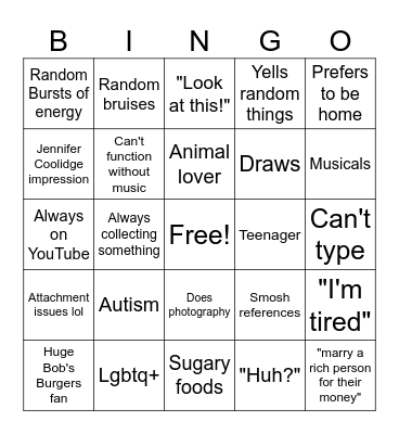 Saige Bingo Card