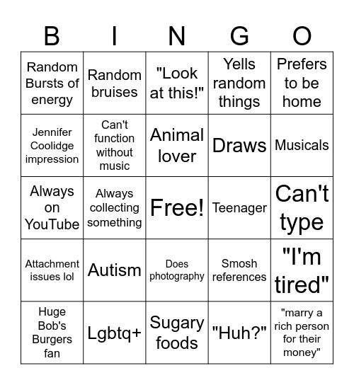 Saige Bingo Card