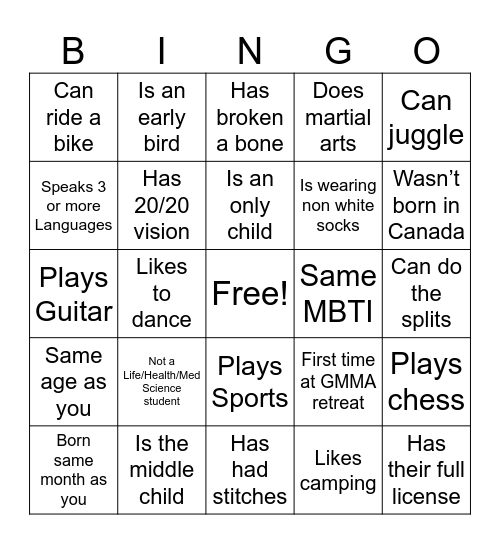 GMMA BINGO Card