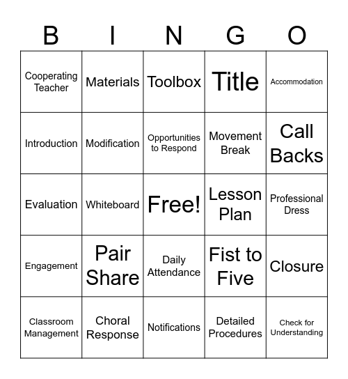 Prac Bingo 3 Bingo Card
