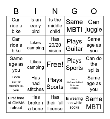 GMMA BINGO Card