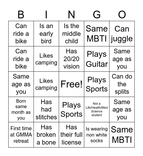 GMMA BINGO Card