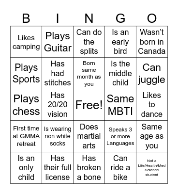GMMA Bingo Card