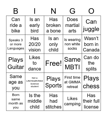 GMMA BINGO Card